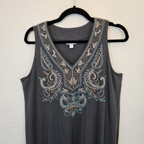 J.Jill Medium Modal Blend Embroidery Green Shift Dress - Picture 7 of 11